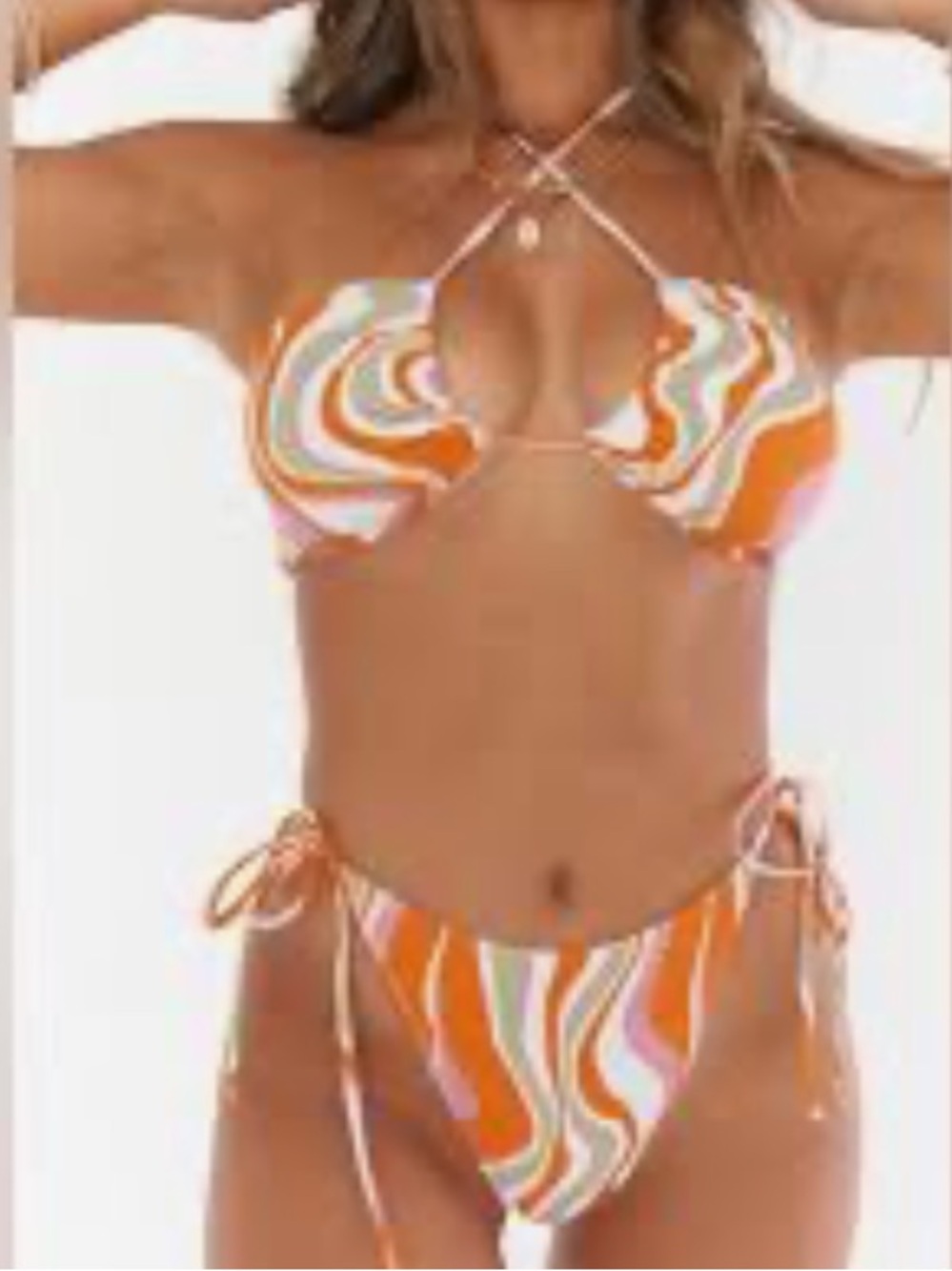 Show Me Your Mumu 2-Piece Bikini Set Retro 70s Swirl Orange Purple Large